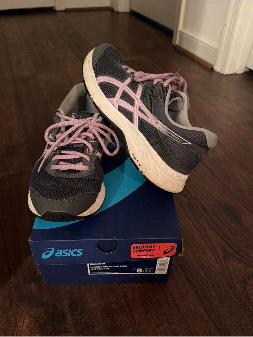 ASICS Women's Gray and Light Pink Lace-Up Running Sneakers